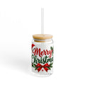 Thread Tumblrz 16oz Merry Christmas Holiday Glass Sipper Jar with Straw