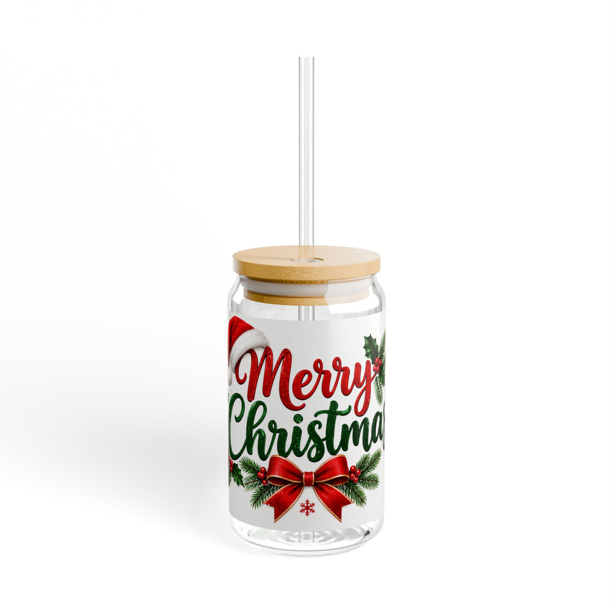Thread Tumblrz 16oz Merry Christmas Holiday Glass Sipper Jar with Straw