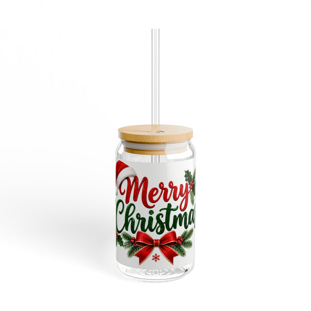 Thread Tumblrz 16oz Merry Christmas Holiday Glass Sipper Jar with Straw