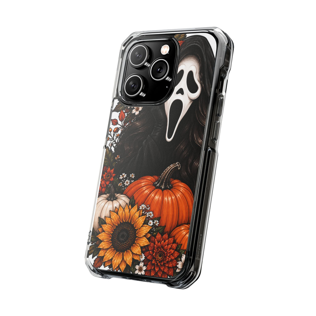 Clear Magnetic Phone Case — Autumn Scream Pumpkin & Sunflower Design