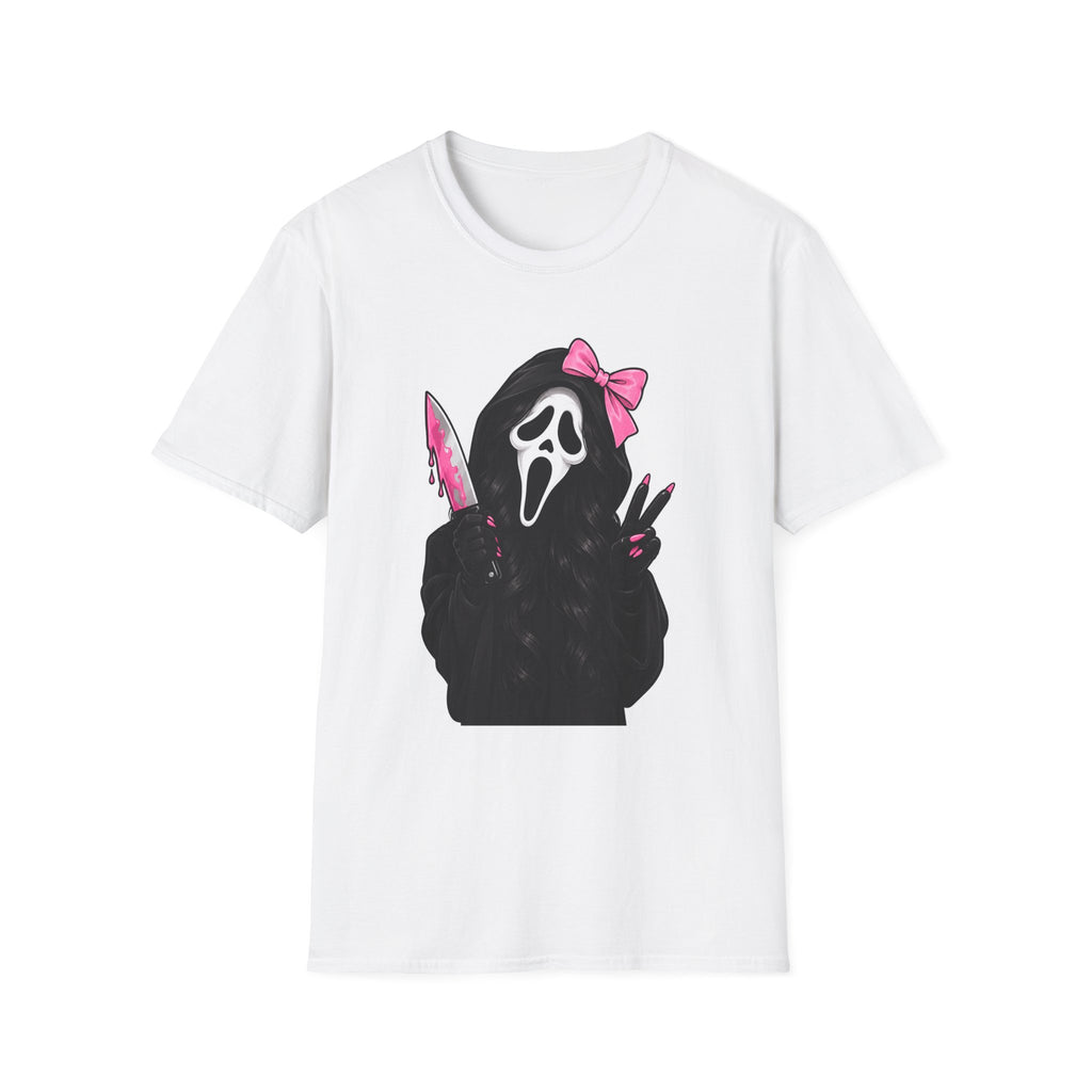 Thread Tumblrz Women's Scream Mask Girl Pink Bow & Knife Horror Graphic T-Shirt