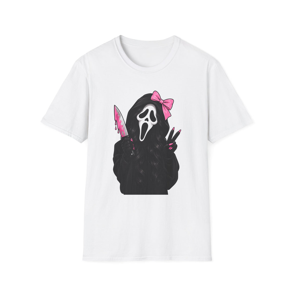 Thread Tumblrz Women's Scream Mask Girl Pink Bow & Knife Horror Graphic T-Shirt