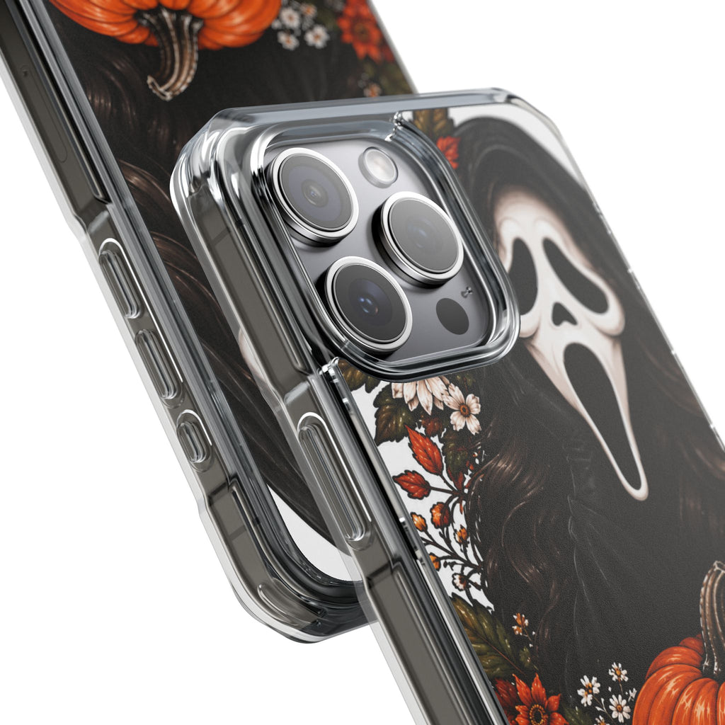 Clear Magnetic Phone Case — Autumn Scream Pumpkin & Sunflower Design