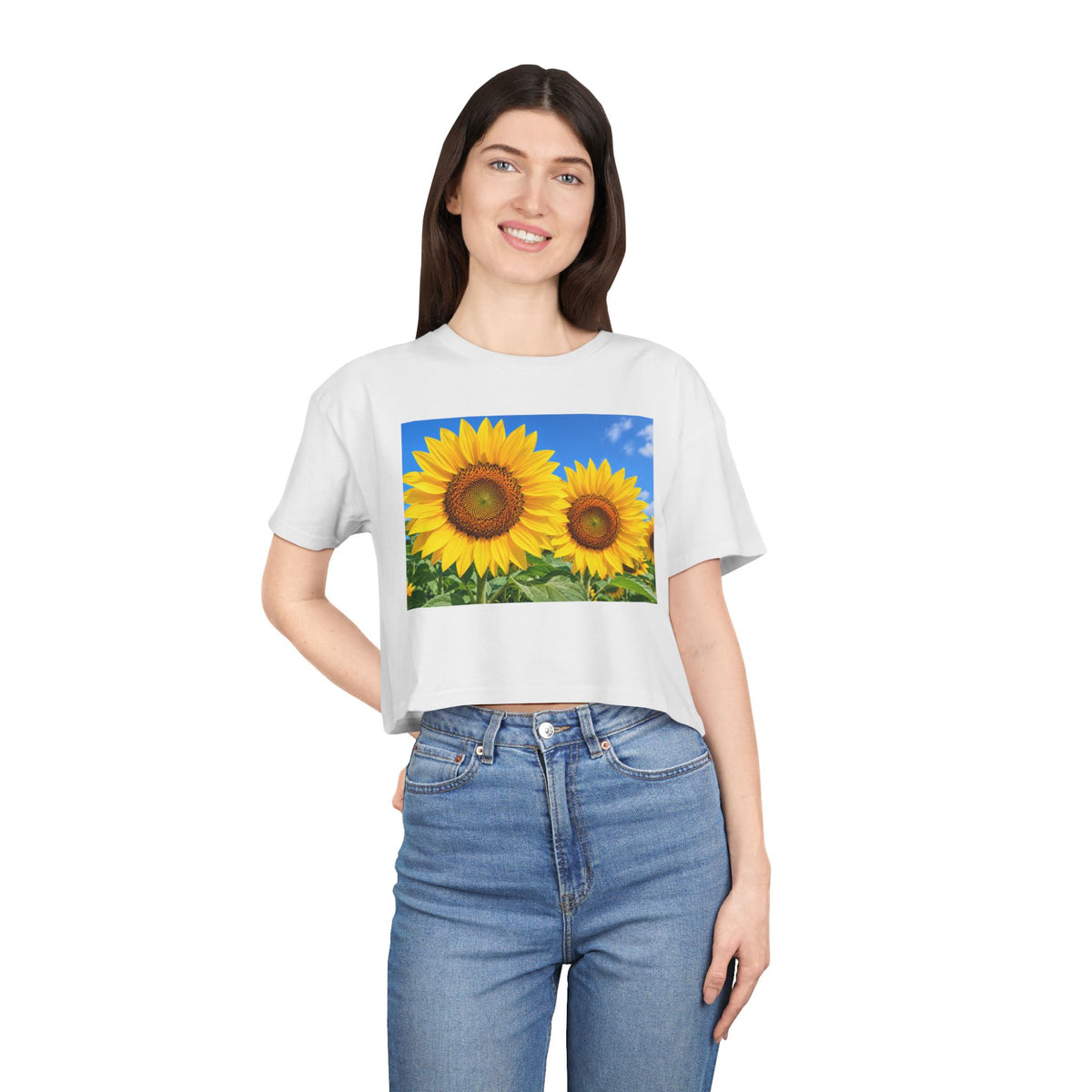 Thread Tumblrz Women's Sunflower Print Crop T-Shirt