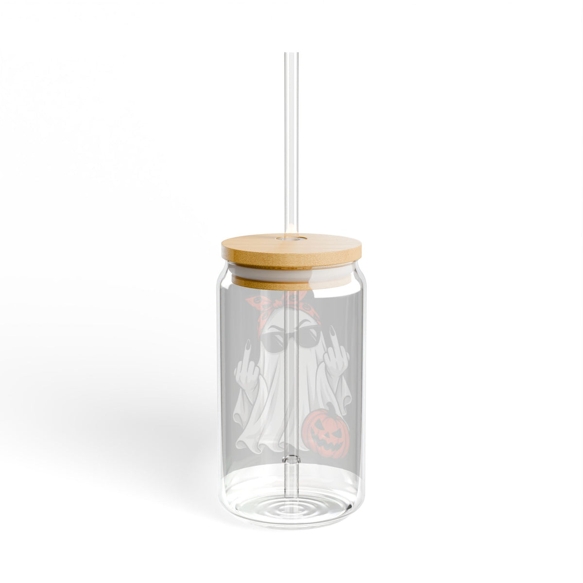 Thread Tumblrz 16oz Halloween Ghost Pumpkin Glass Sipper with Straw