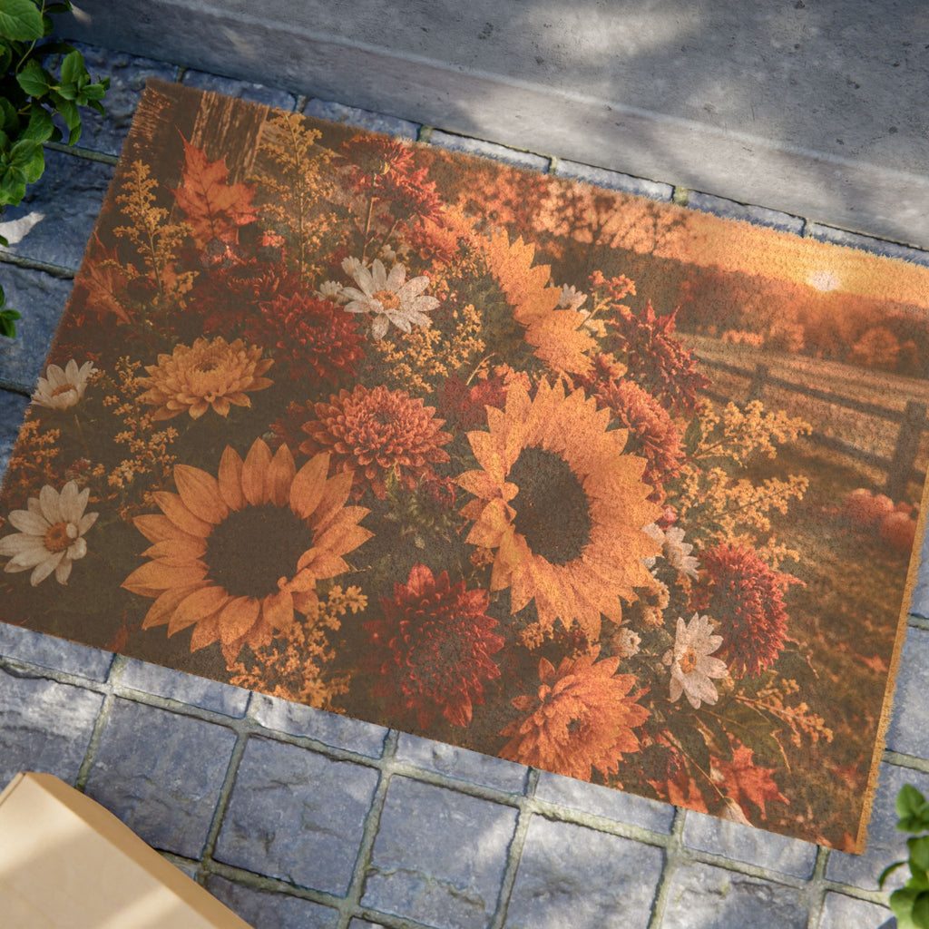 Sunflower Meadow Doormat — Rustic Autumn Floral Welcome Mat