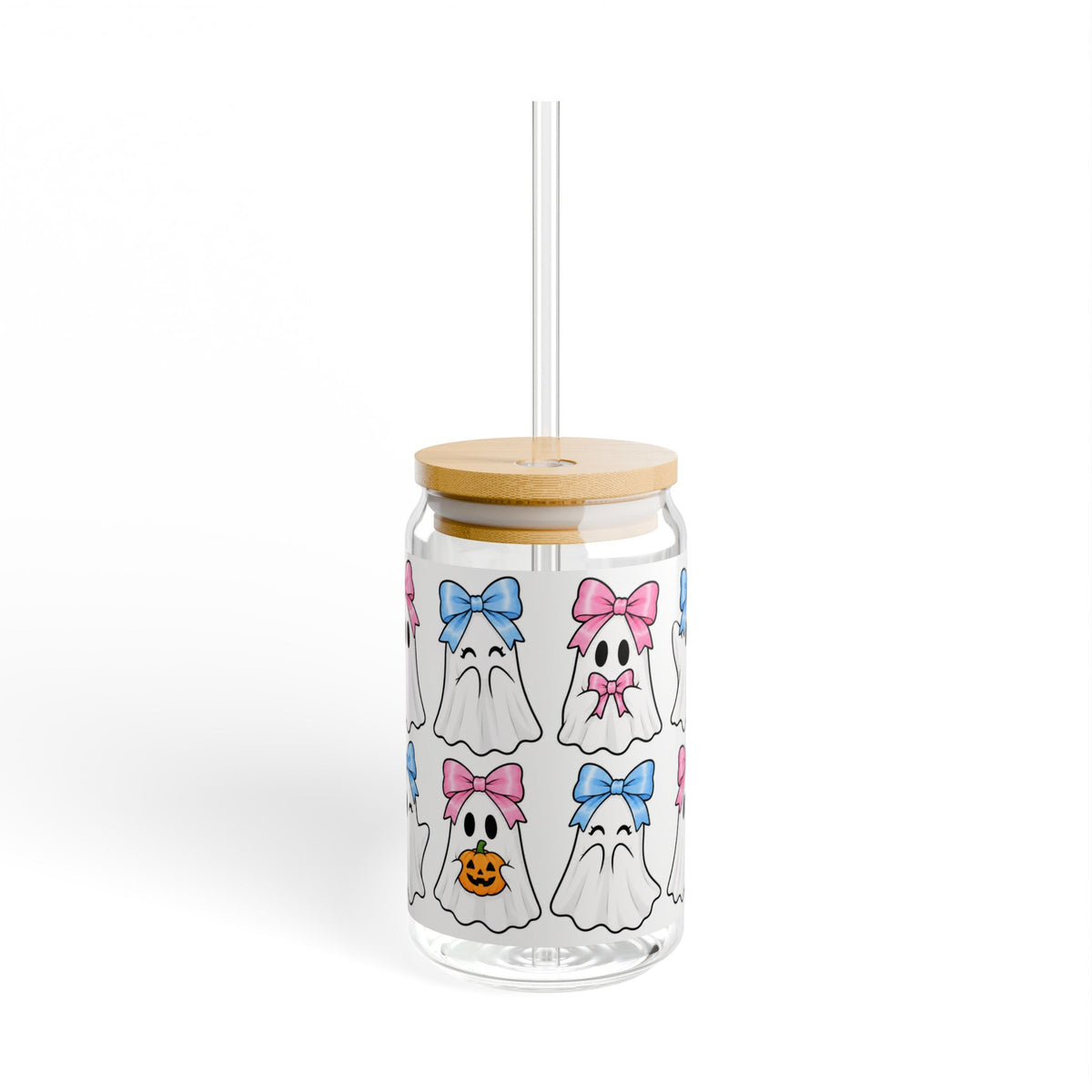 Thread Tumblrz 16oz Ghost Bows Halloween Glass Sipper with Straw