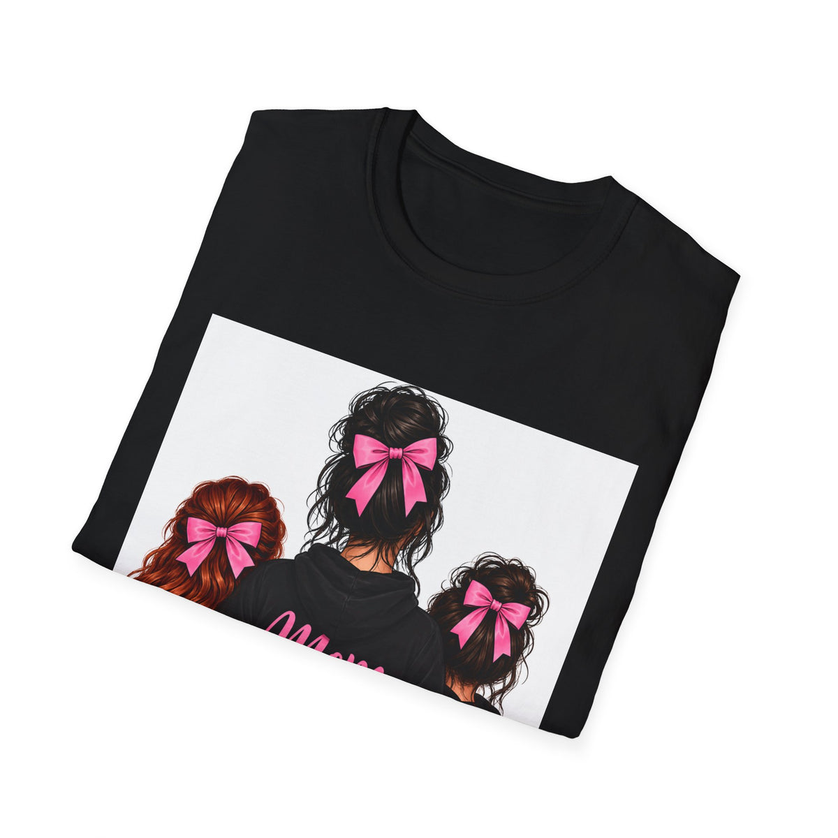 Thread Tumblrz Women's Mom of 2 Girls Matching Pink Bow Sisters Family T-Shirt