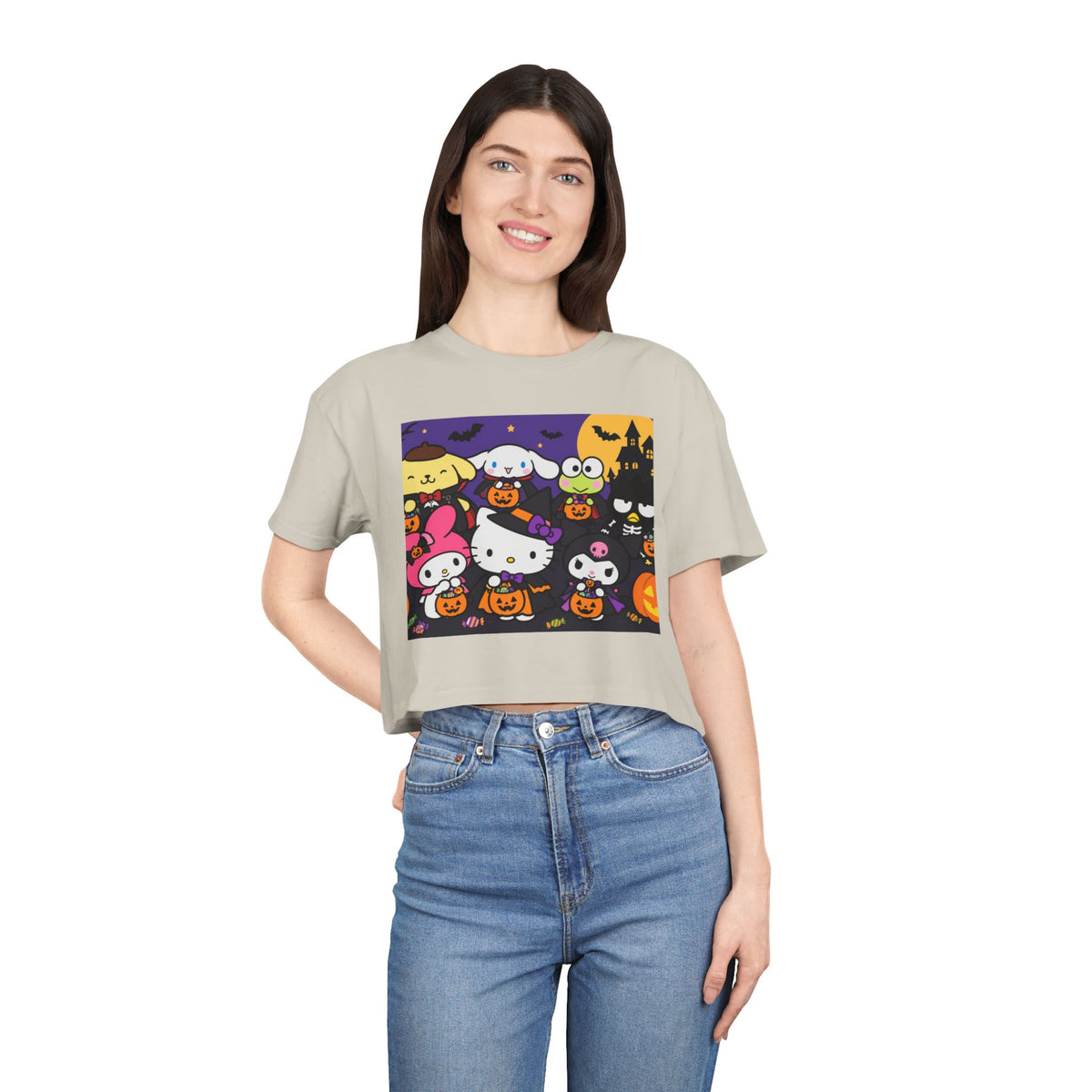Thread Tumblrz Women's Hello Kitty Halloween Trick-or-Treat Graphic Crop T-Shirt