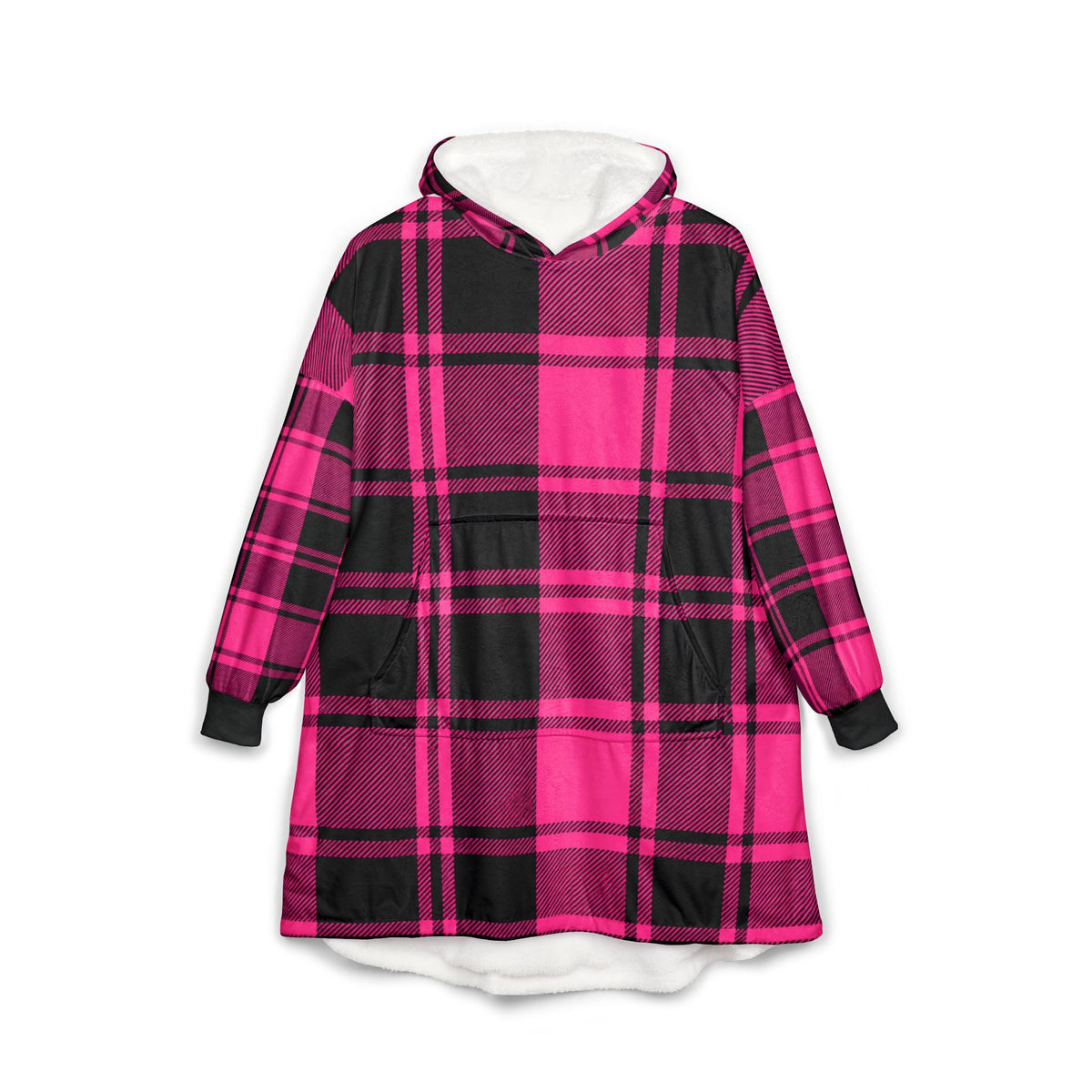 Thread Tumblrz Pink & Black Plaid Cozy Oversized Sherpa Hoodie Wearable Blanket