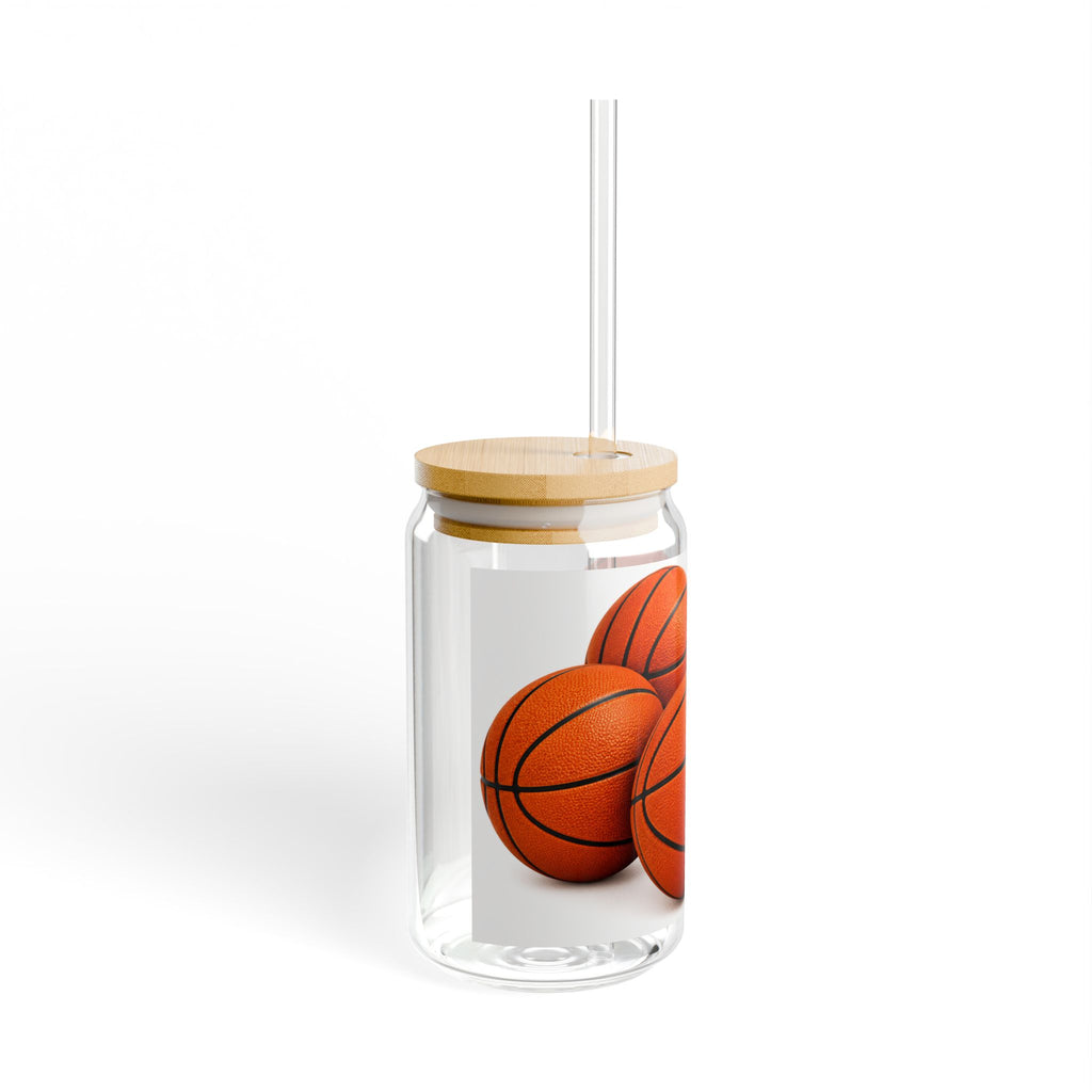 Thread Tumblrz 16oz Basketball Sports Glass Sipper Jar with Straw