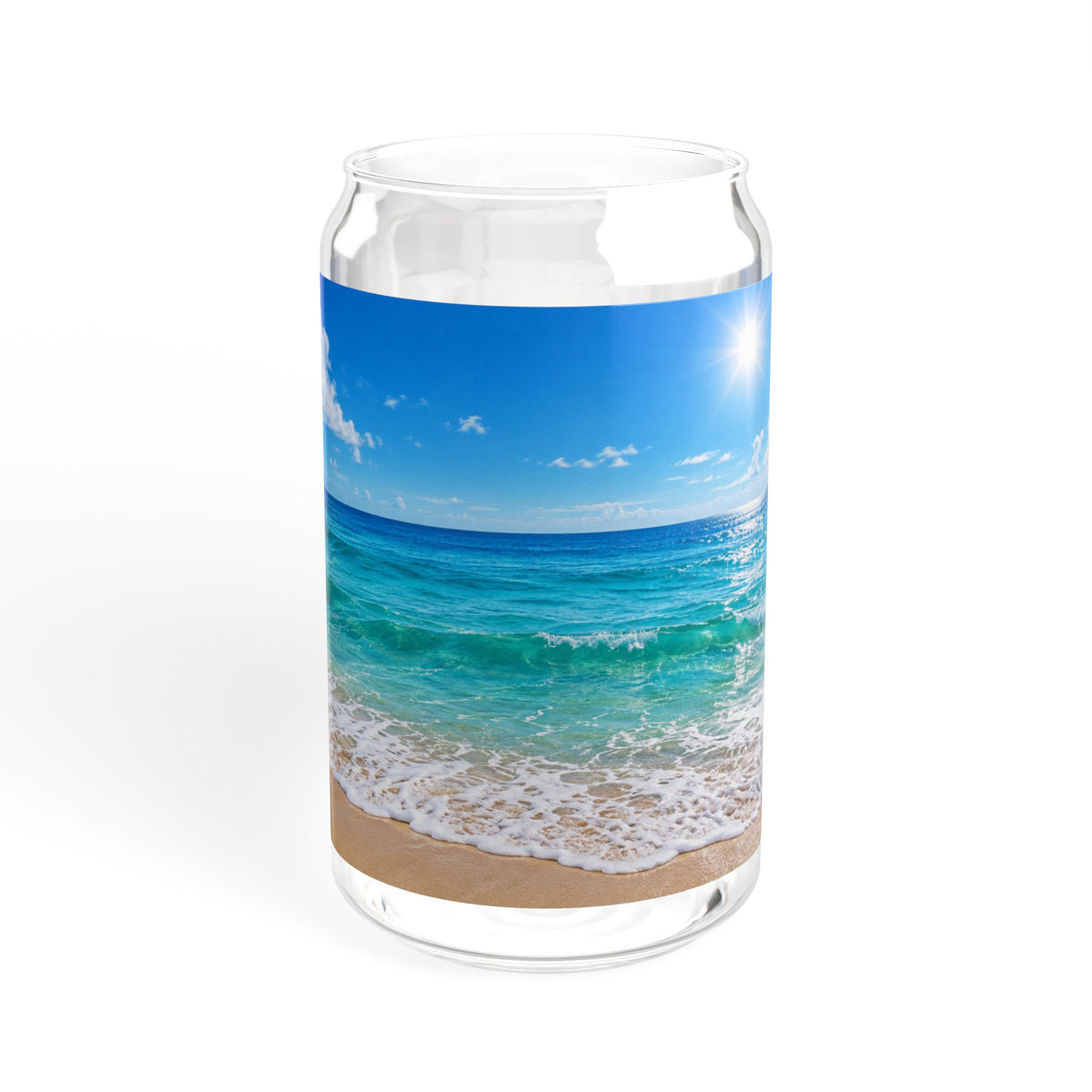 Thread Tumblrz 16oz Tropical Beach Scene Glass Sipper with Bamboo Lid