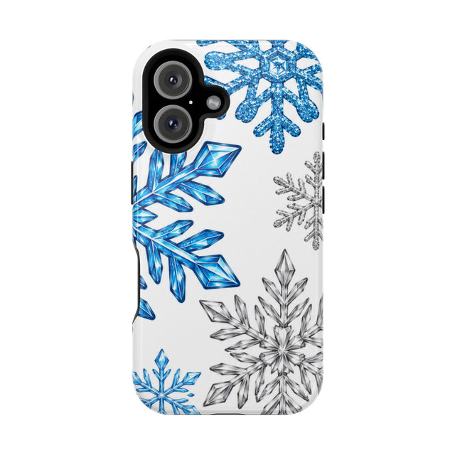 Snowflake Magnetic Impact Phone Case — Winter Blue Crystal Design