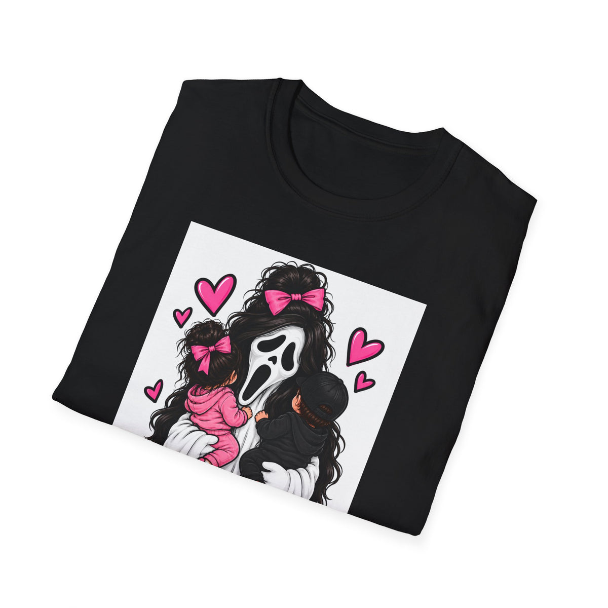 Thread Tumblrz Women's Mom Life Scream Mask Pink Hearts Graphic T-Shirt