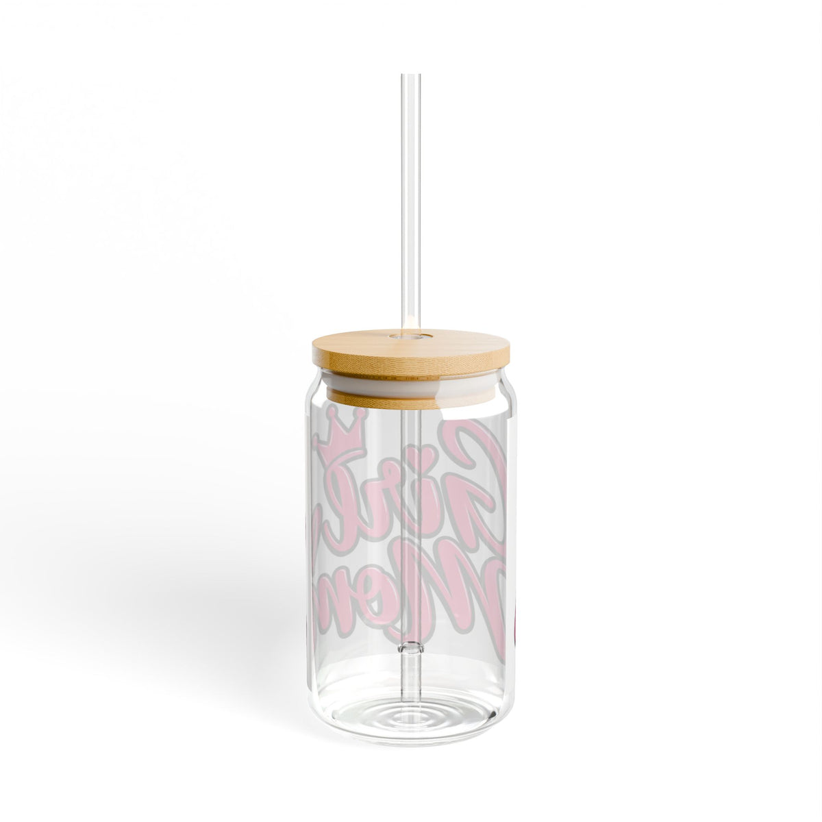 Thread Tumblrz 16oz Girl Mom Pink Crown Glass Sipper with Straw
