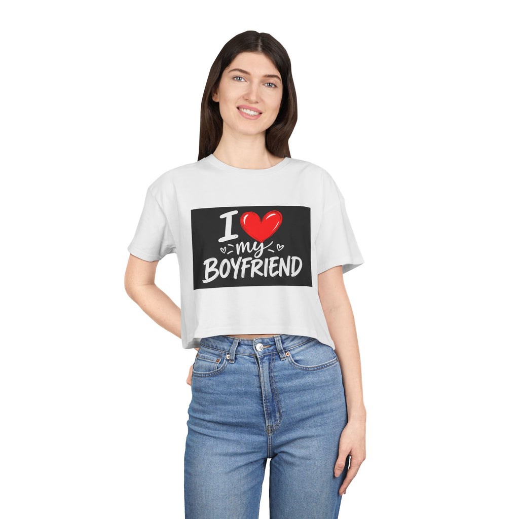 Thread Tumblrz Women's I Love My Boyfriend Romantic Graphic Crop T-Shirt
