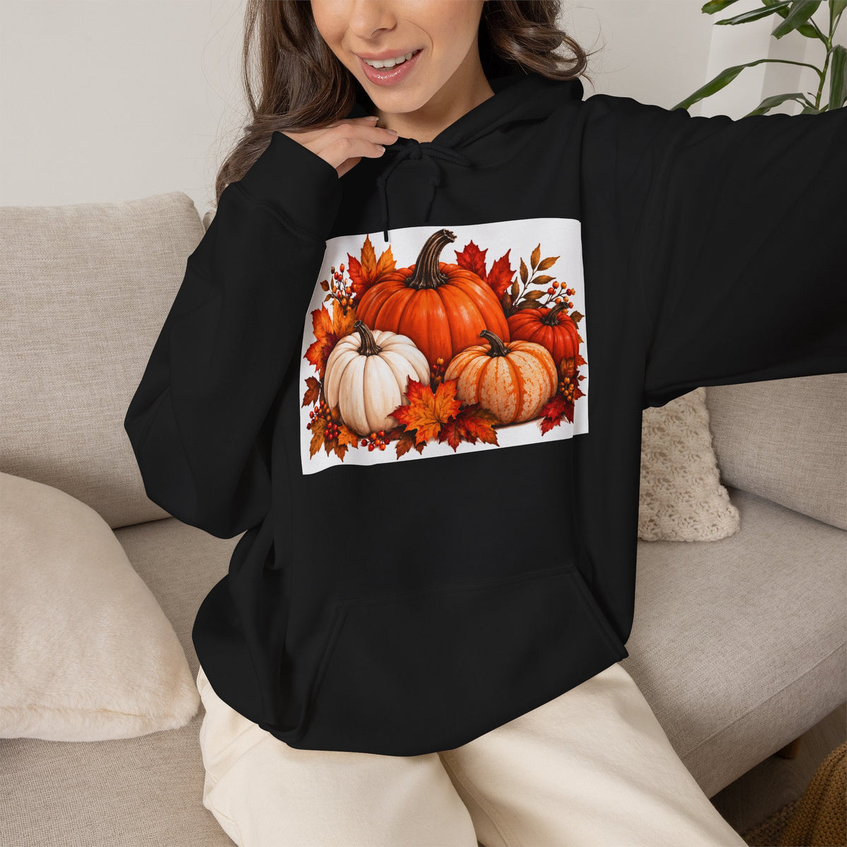 Thread Tumblrz Pumpkin Harvest Autumn Leaves Fall Graphic Pullover Hoodie