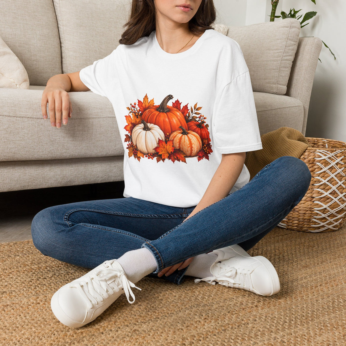 Thread Tumblrz Fall Pumpkin Trio Autumn Leaves Harvest Graphic T-Shirt