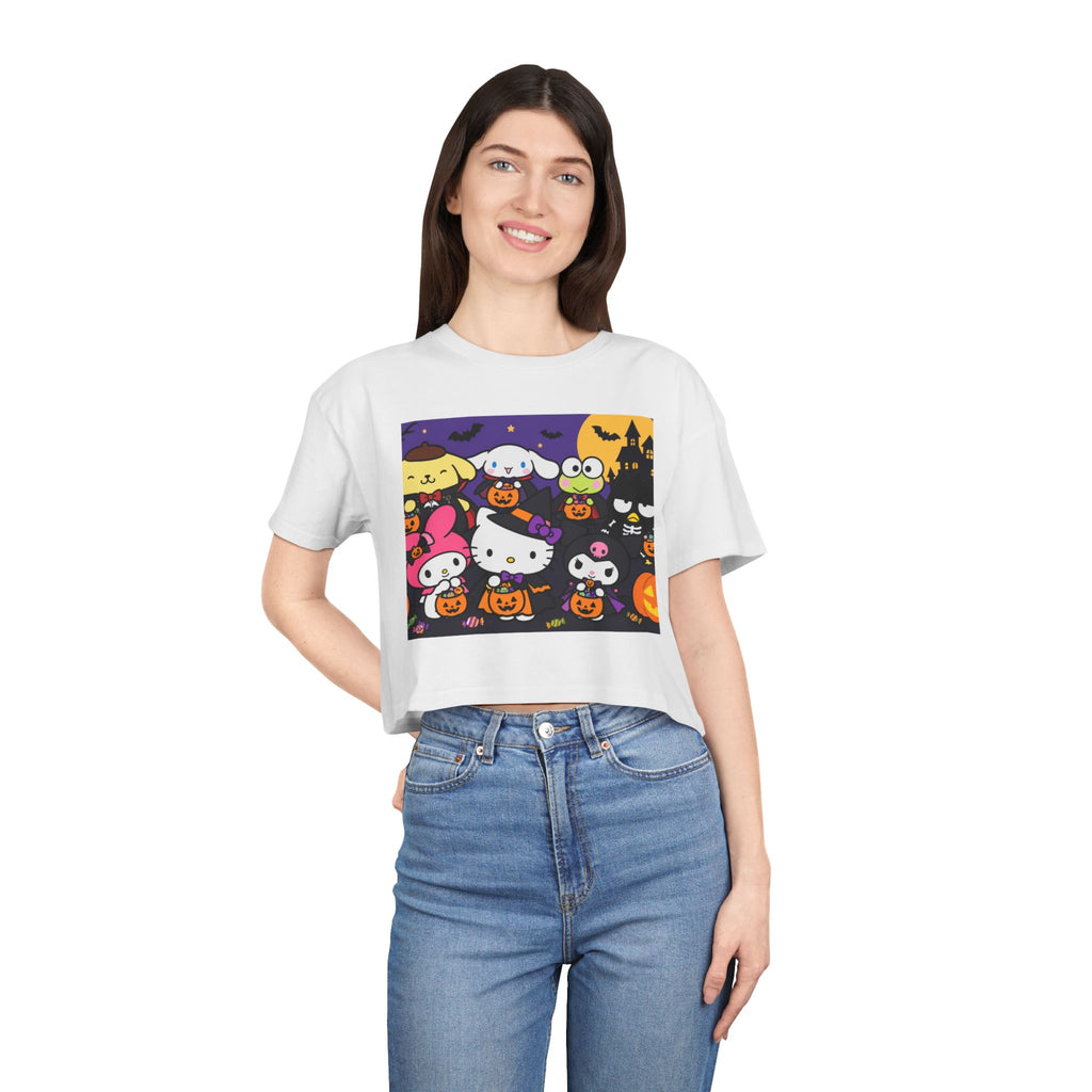 Thread Tumblrz Women's Hello Kitty Halloween Trick-or-Treat Graphic Crop T-Shirt