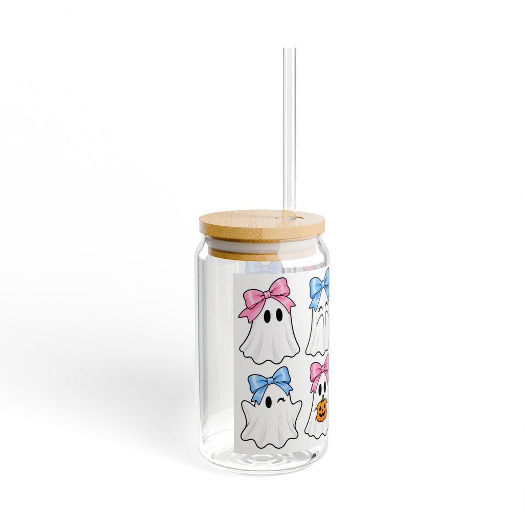 Thread Tumblrz 16oz Ghost Bows Halloween Glass Sipper with Straw
