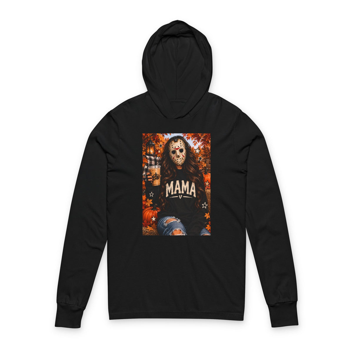 Thread Tumblrz Women's Mama Horror Mask Halloween Hooded Long Sleeve T-Shirt