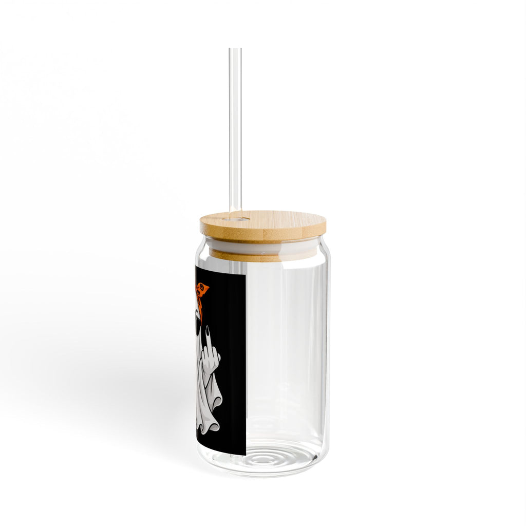 Thread Tumblrz 16oz Halloween Ghost Pumpkin Glass Sipper with Straw