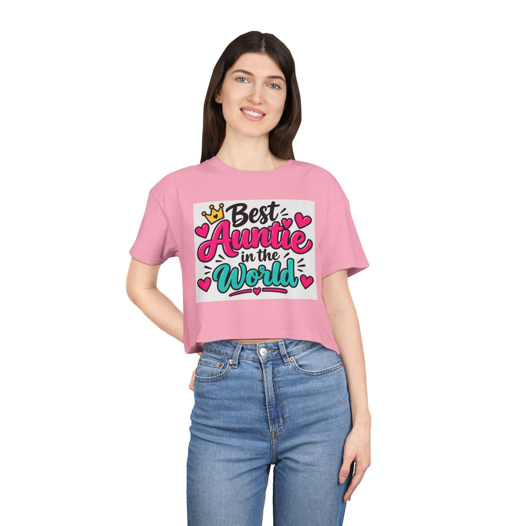 Thread Tumblrz Women's Best Auntie in the World Graphic Crop T-Shirt — Aunt Gift