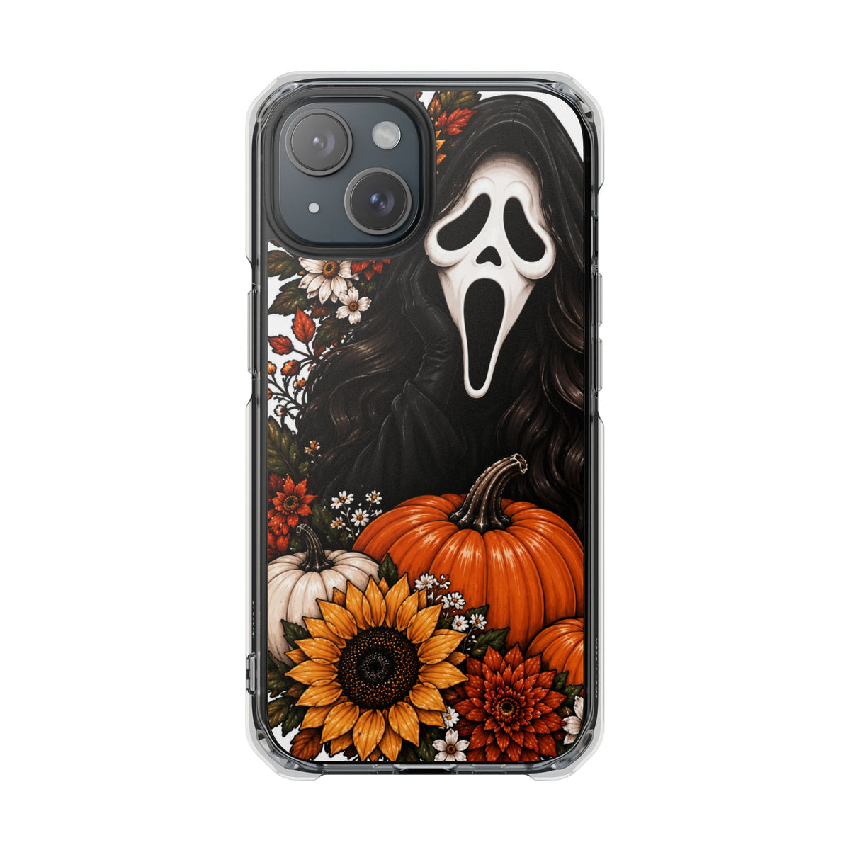 Clear Magnetic Phone Case — Autumn Scream Pumpkin & Sunflower Design