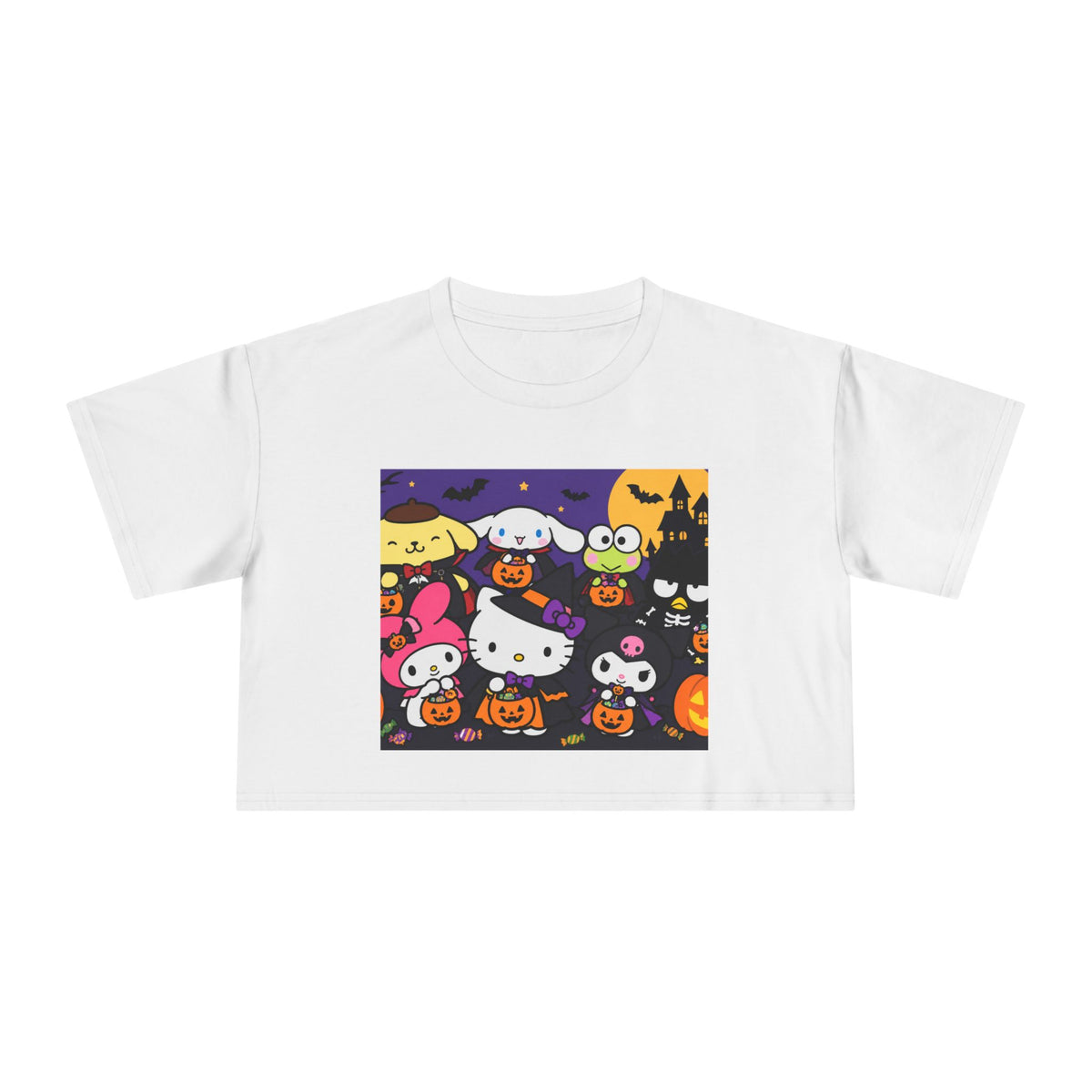Thread Tumblrz Women's Hello Kitty Halloween Trick-or-Treat Graphic Crop T-Shirt