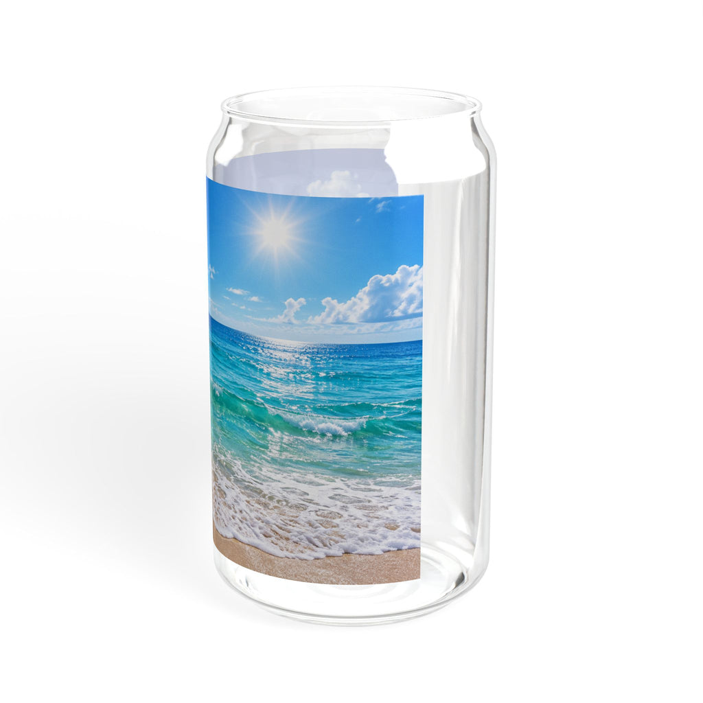 Thread Tumblrz 16oz Tropical Beach Scene Glass Sipper with Bamboo Lid