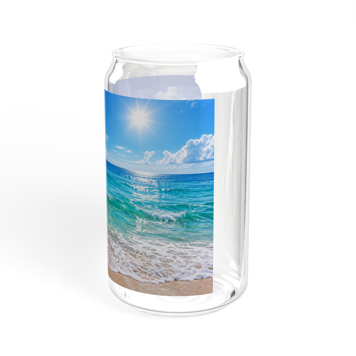 Thread Tumblrz 16oz Tropical Beach Scene Glass Sipper with Bamboo Lid