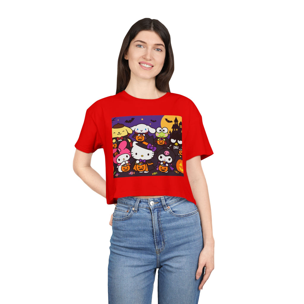 Thread Tumblrz Women's Hello Kitty Halloween Trick-or-Treat Graphic Crop T-Shirt