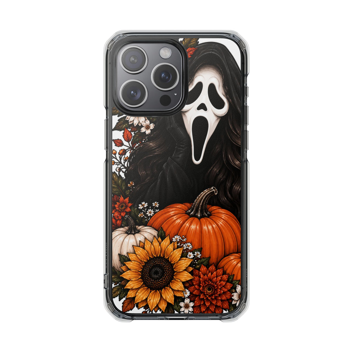 Clear Magnetic Phone Case — Autumn Scream Pumpkin & Sunflower Design