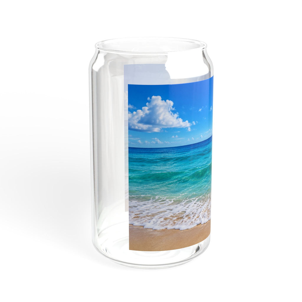 Thread Tumblrz 16oz Tropical Beach Scene Glass Sipper with Bamboo Lid