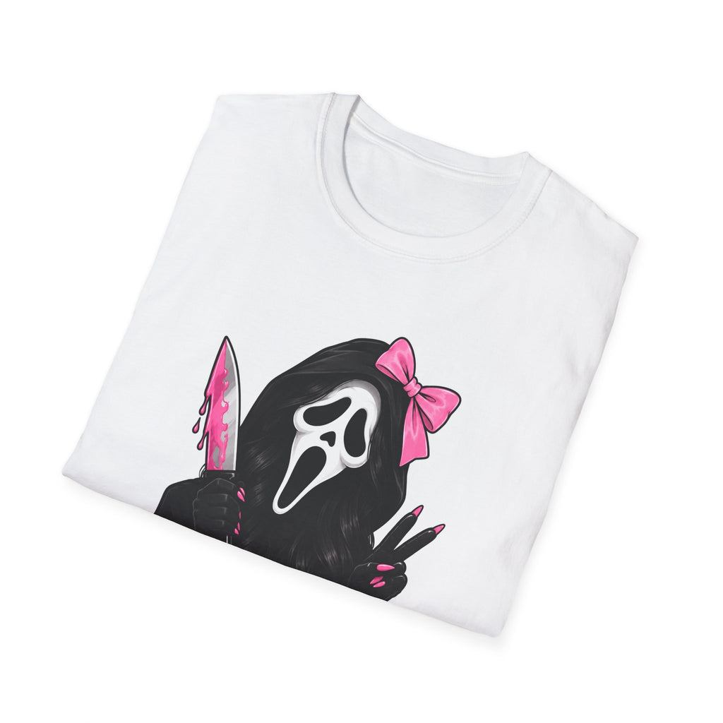 Thread Tumblrz Women's Scream Mask Girl Pink Bow & Knife Horror Graphic T-Shirt