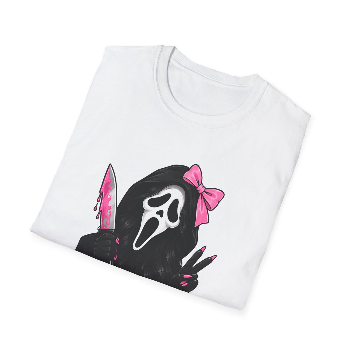 Thread Tumblrz Women's Scream Mask Girl Pink Bow & Knife Horror Graphic T-Shirt