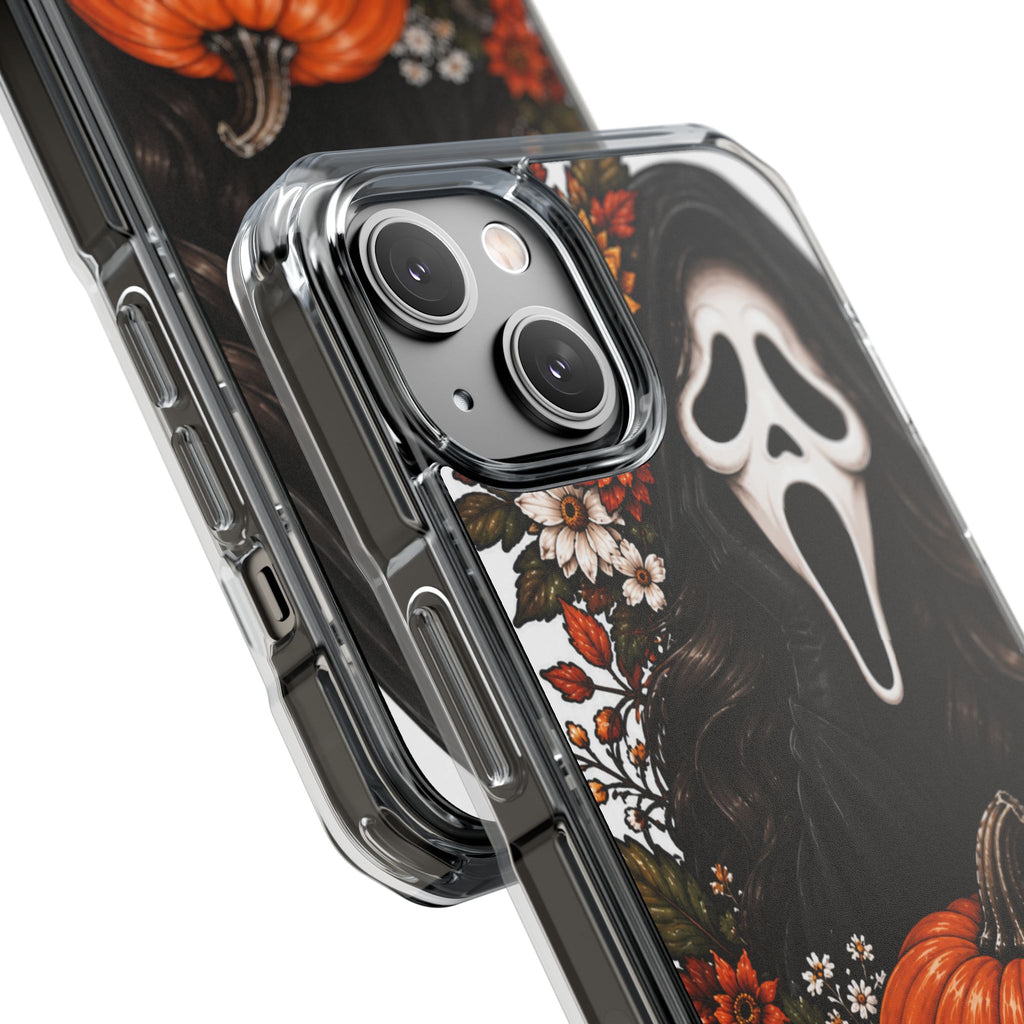 Clear Magnetic Phone Case — Autumn Scream Pumpkin & Sunflower Design