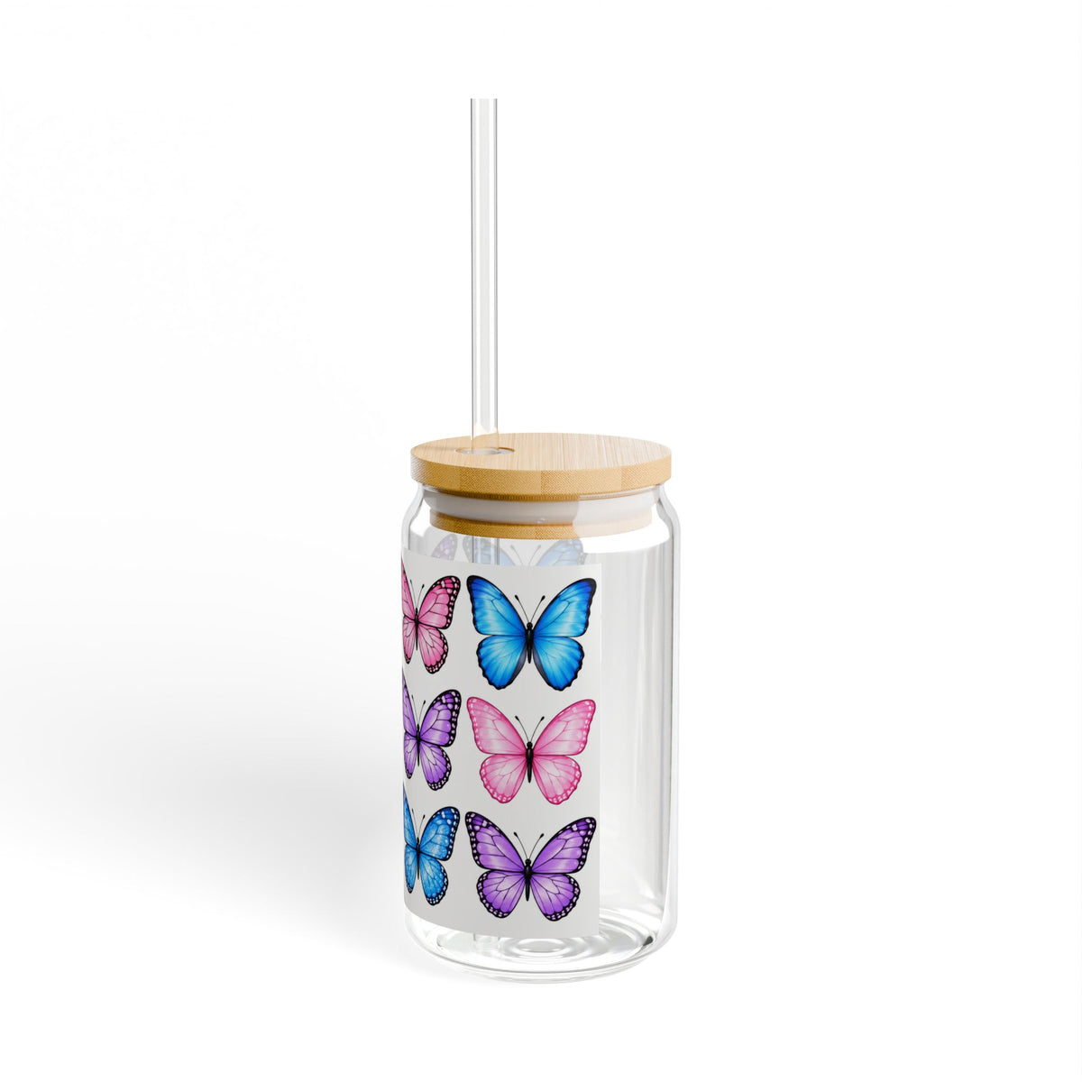Thread Tumblrz 16oz Butterfly Pattern Glass Sipper Jar with Straw
