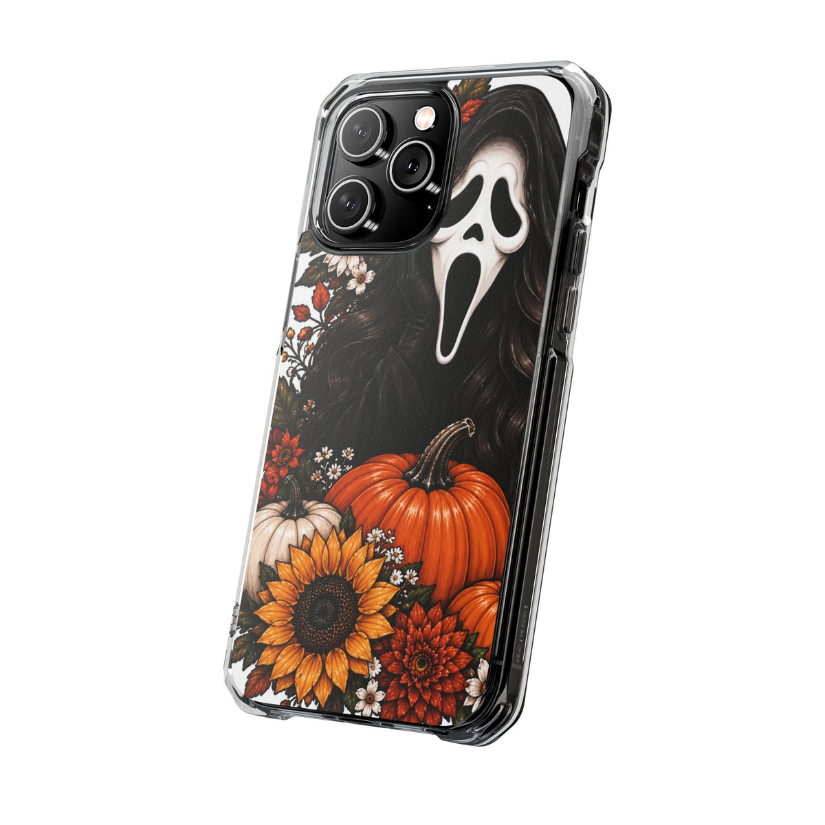 Clear Magnetic Phone Case — Autumn Scream Pumpkin & Sunflower Design