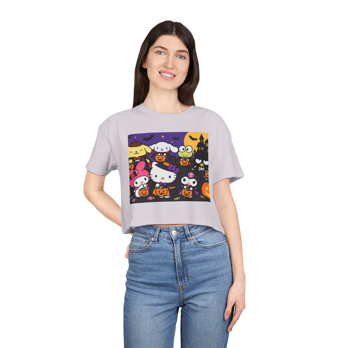 Thread Tumblrz Women's Hello Kitty Halloween Trick-or-Treat Graphic Crop T-Shirt