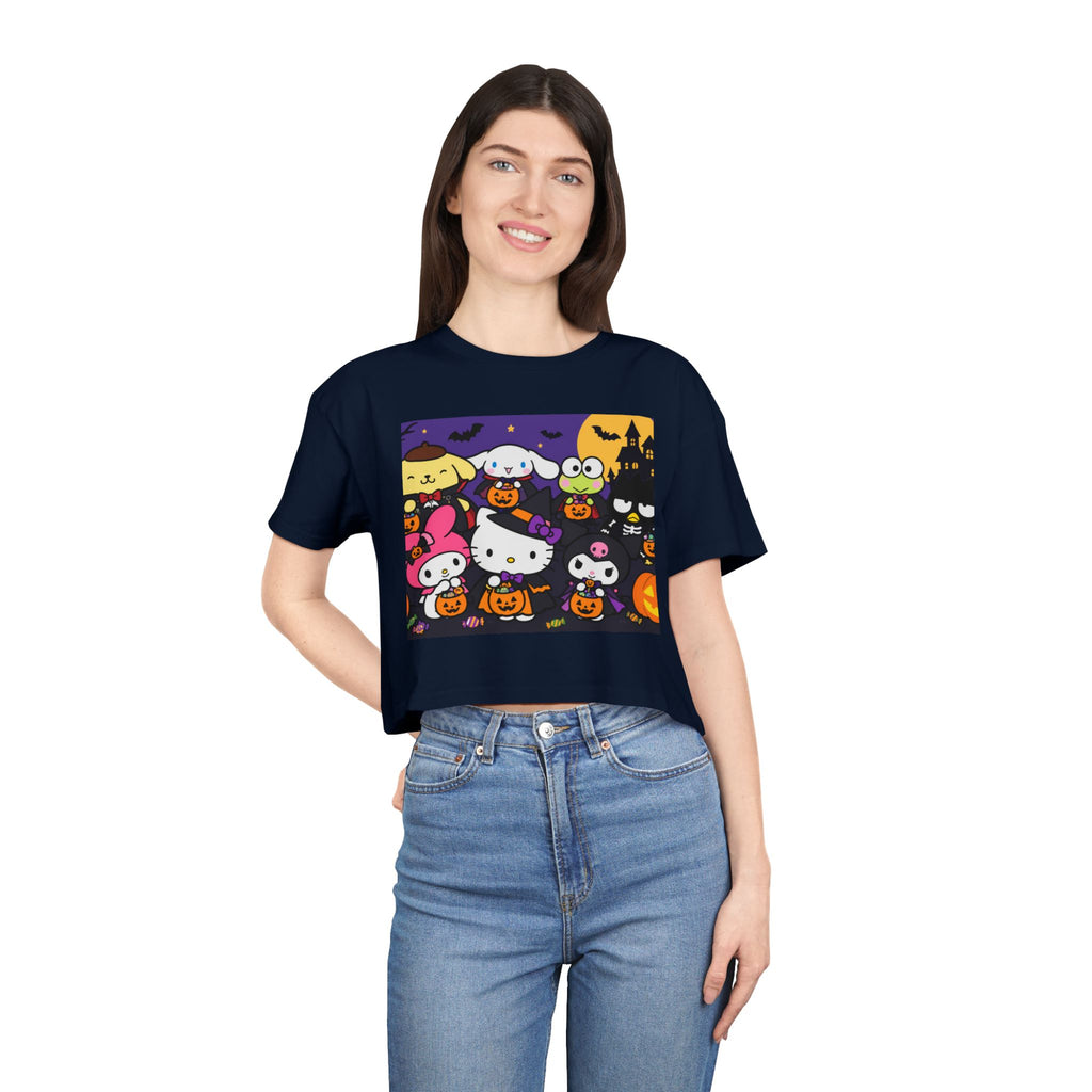 Thread Tumblrz Women's Hello Kitty Halloween Trick-or-Treat Graphic Crop T-Shirt