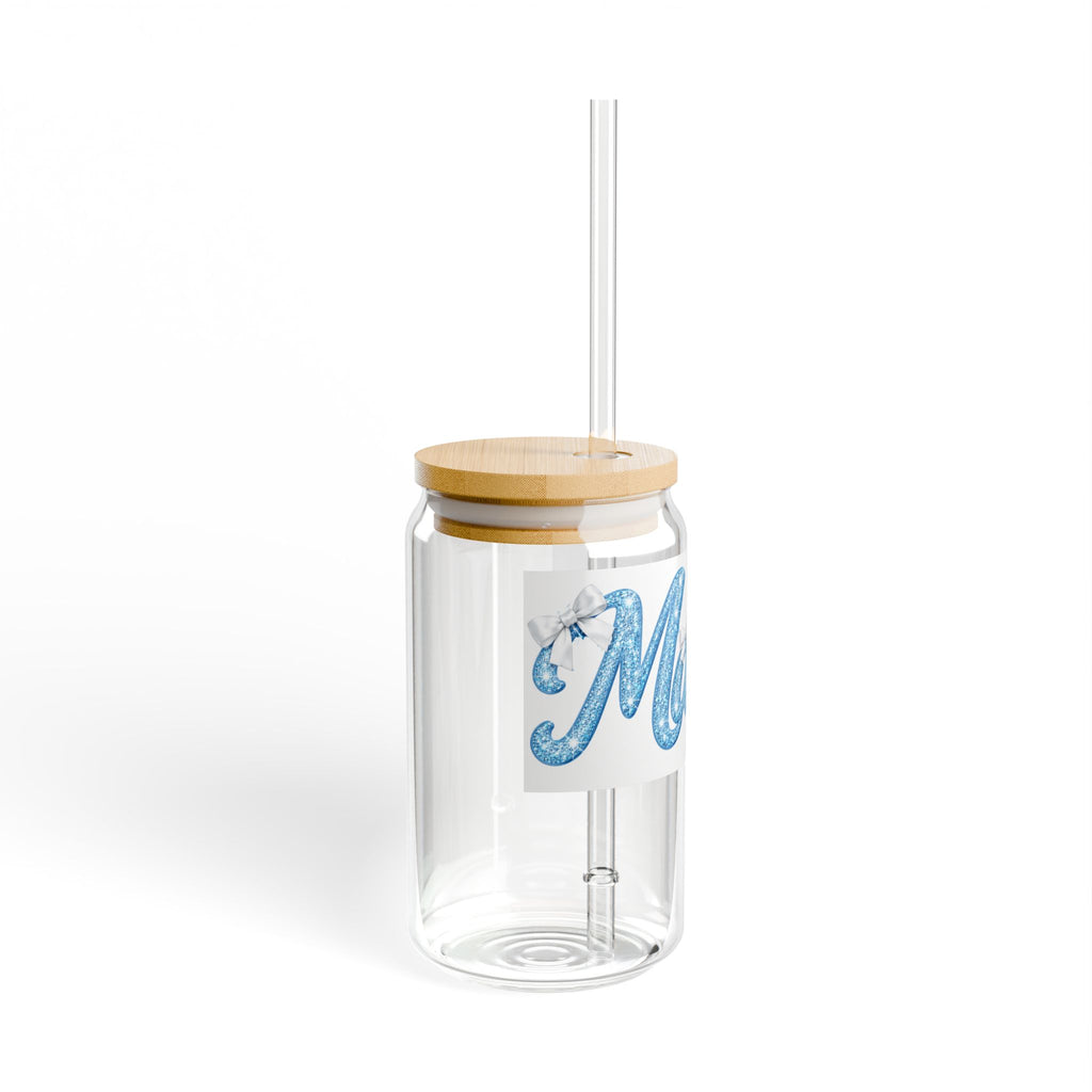 Thread Tumblrz 16oz Mama Blue Script Glass Sipper Jar with Straw