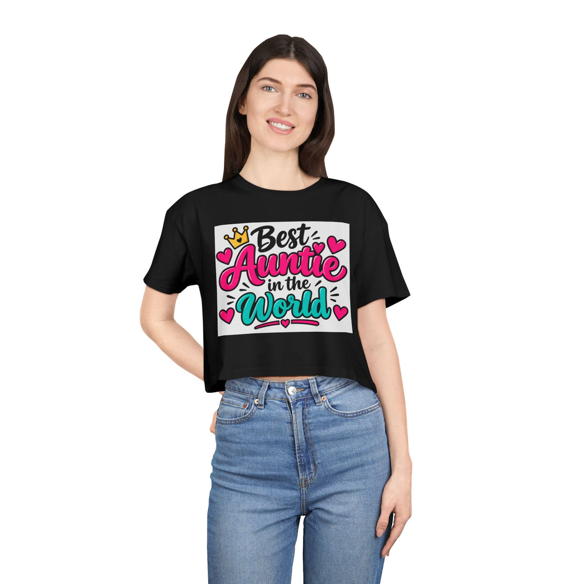Thread Tumblrz Women's Best Auntie in the World Graphic Crop T-Shirt — Aunt Gift