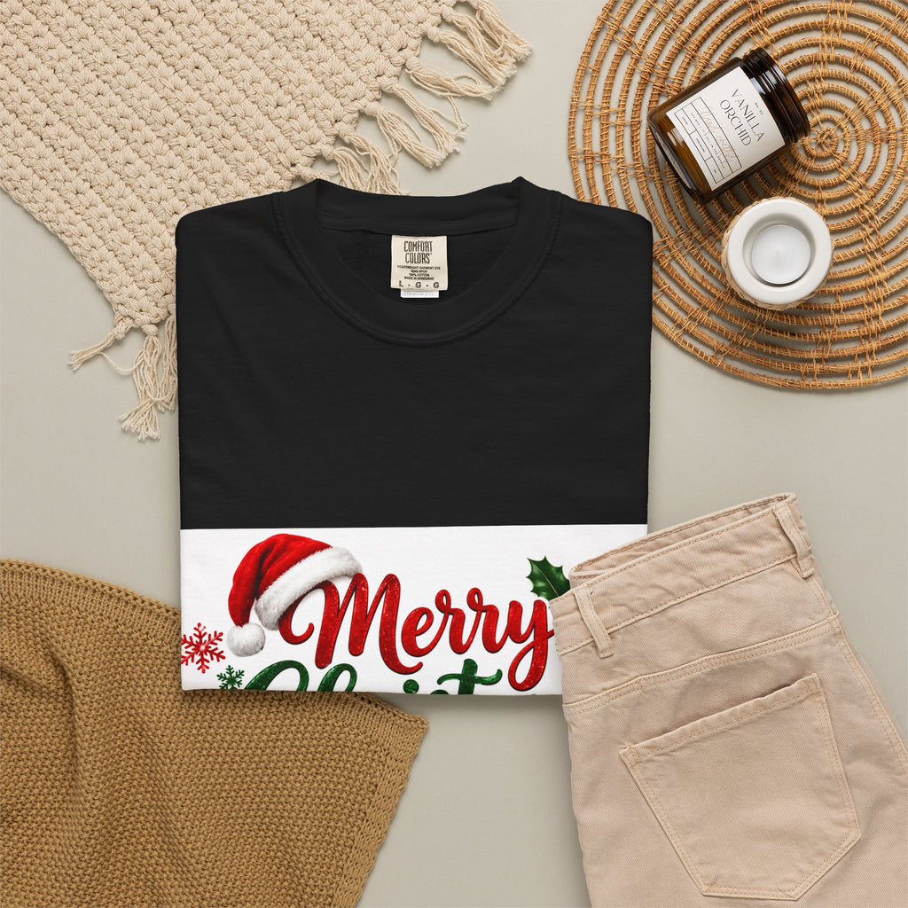 Thread Tumblrz Merry Christmas Festive Santa Hat & Wreath Graphic T-Shirt