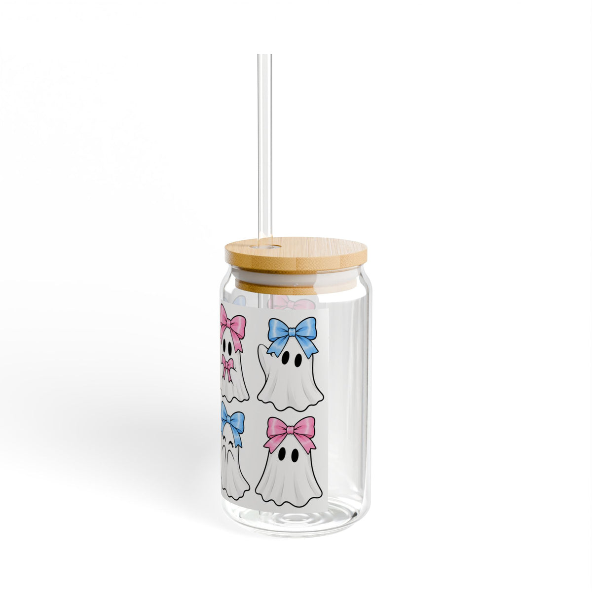 Thread Tumblrz 16oz Ghost Bows Halloween Glass Sipper with Straw