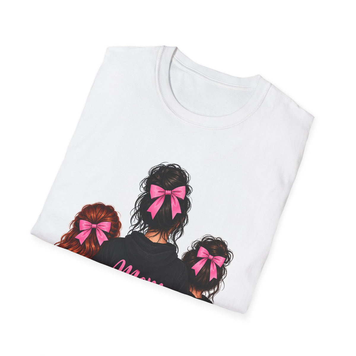 Thread Tumblrz Women's Mom of 2 Girls Matching Pink Bow Sisters Family T-Shirt
