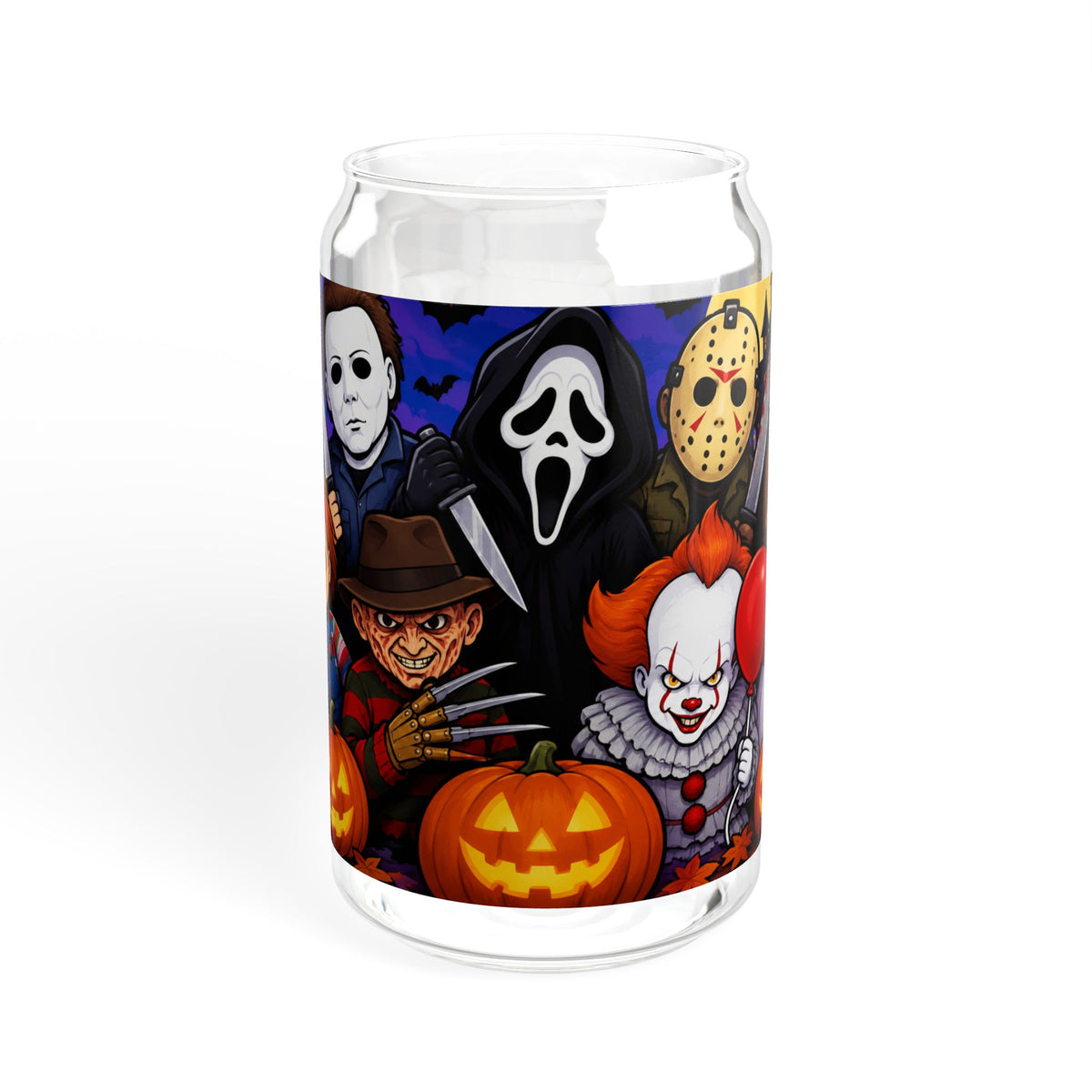 Thread Tumblrz 16oz Halloween Horror Characters Glass Sipper — Michael Myers, Ghostface, Freddy