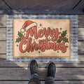 Merry Christmas Doormat – Festive Holiday Coir Welcome Mat with Santa Hat & Holly